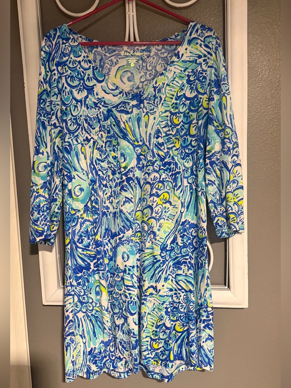 Lilly Pulitzer Blue, Aqua & Yellow Watercolor Print Dress